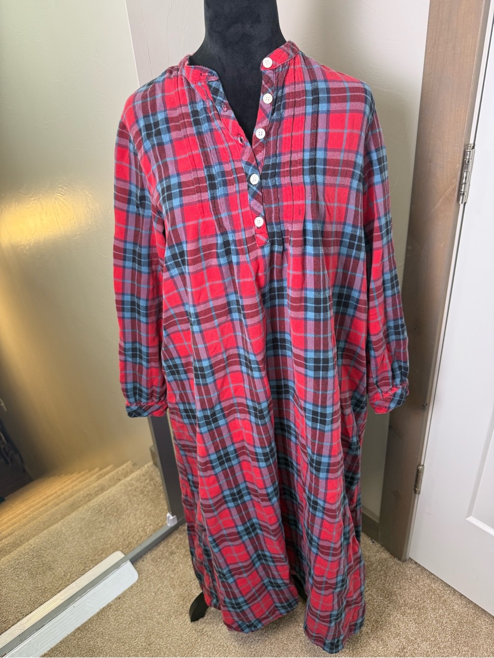 L.L. Bean Scotch Plaid Flannel Nightgown Button Pink Cottagecore Cotton‎ XS